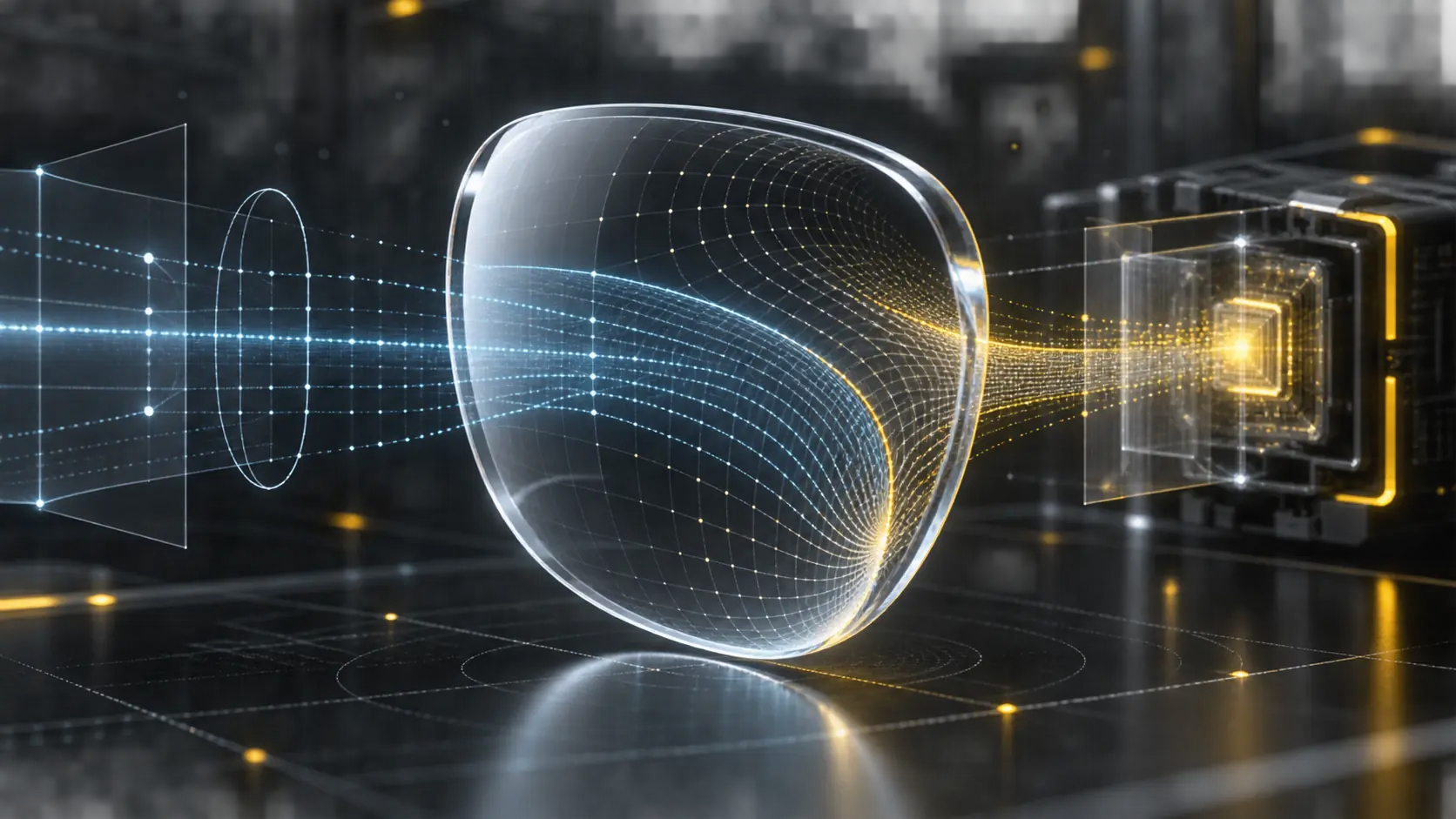 Visual tecnológico de diseño óptico digital con Emporium Engine AI