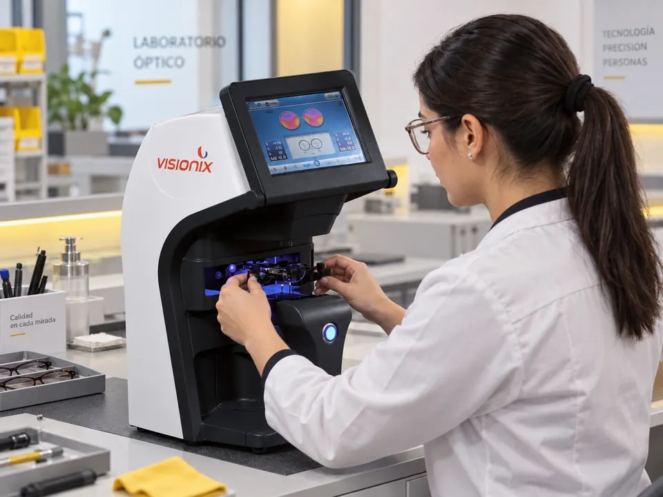 Imagen ilustrativa de una técnica realizando control de calidad con un equipo Visionix VX40